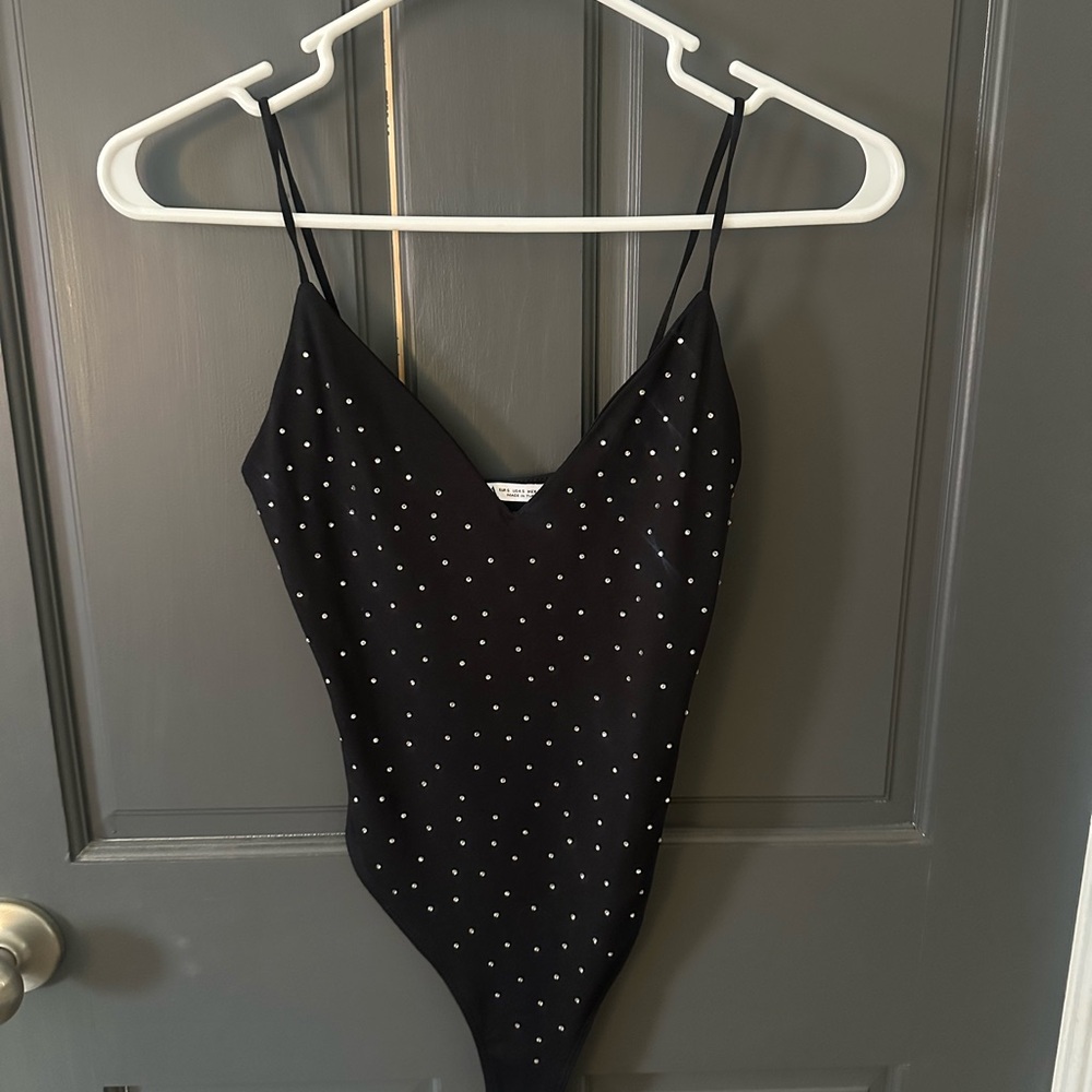 Zara Black Bodysuit with Small rhinestone detail